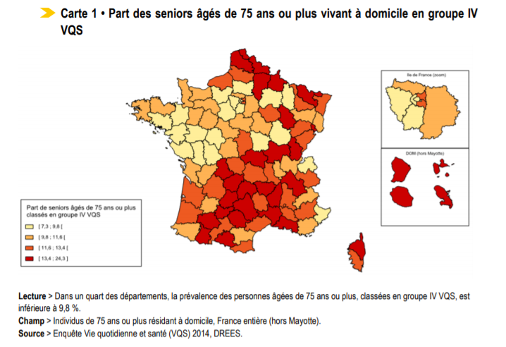 Carte France ou vivent les seniors très dépendants