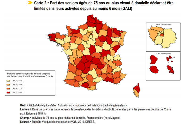 Carte France des seniors se déclarant très limités dans leurs activités