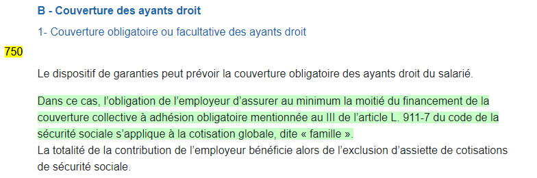 image mise à jour du BOSS couverture ayant droit titre obligatoire participation employeur 50 % 