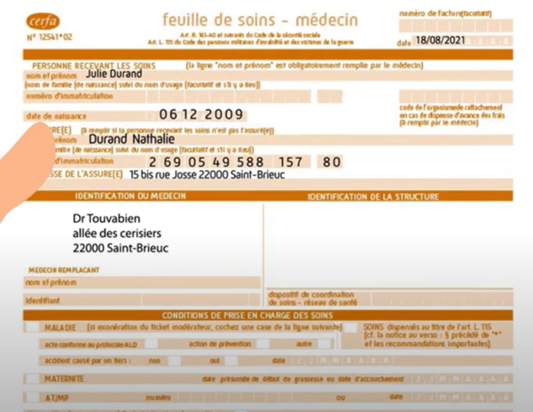 comment remplir une feuille de soins pour son enfant ayant droit 